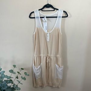 Beige & White Diane Von Furstenburg Scoop New Sheer Detail Silk Mini Dress Small
